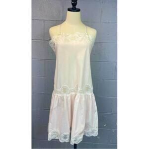 Vtg 70s Sheer Pale Pink Cotton Polyester Blend Flutter Hem Sundress Nightgown